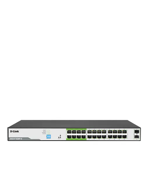 D-Link 26-Port 10/100/1000Mbps Unmanaged Gigabit Long Range PoE Switch (24x PoE ports + 2x SFP uplink ports) (DGS-F1026P-E) D-Link 26-Port 10/100/1000Mbps Unmanaged Gigabit Long Range PoE Switch (24x PoE ports + 2x SFP uplink ports) (DGS-F1026P-E)