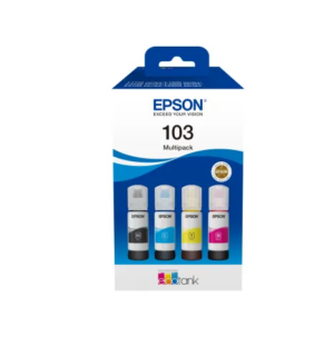 Epson 103 Ecotank 4-colour Multipack. Black 4500 pages; Colour 7500 pages  @ 5% coverage each. (C13T00S64A)