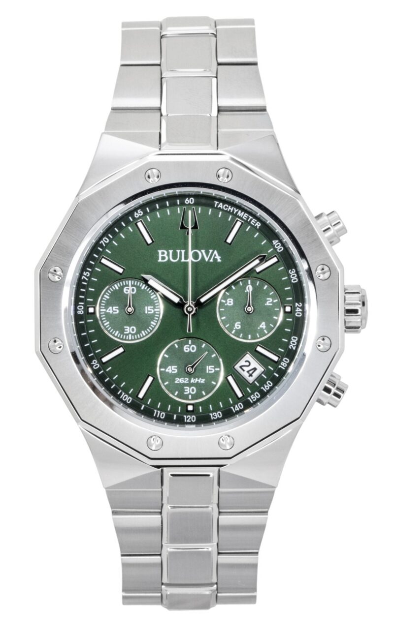Bulova Octagon Prestige Chronograph Stainless Steel Green Dial Quartz 96B409 100M Men's Watch