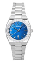 Bulova Surveyor Stainless Steel Diamond Accents Blue Mother Of Pearl Dial Quartz 96R246 Women's Watch