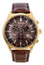 Citizen Eco-Drive Chronograph Leather Strap Brown Dial AT2573-07X 100M Men's Watch