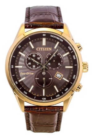 Citizen Eco-Drive Chronograph Leather Strap Brown Dial AT2573-07X 100M Men's Watch