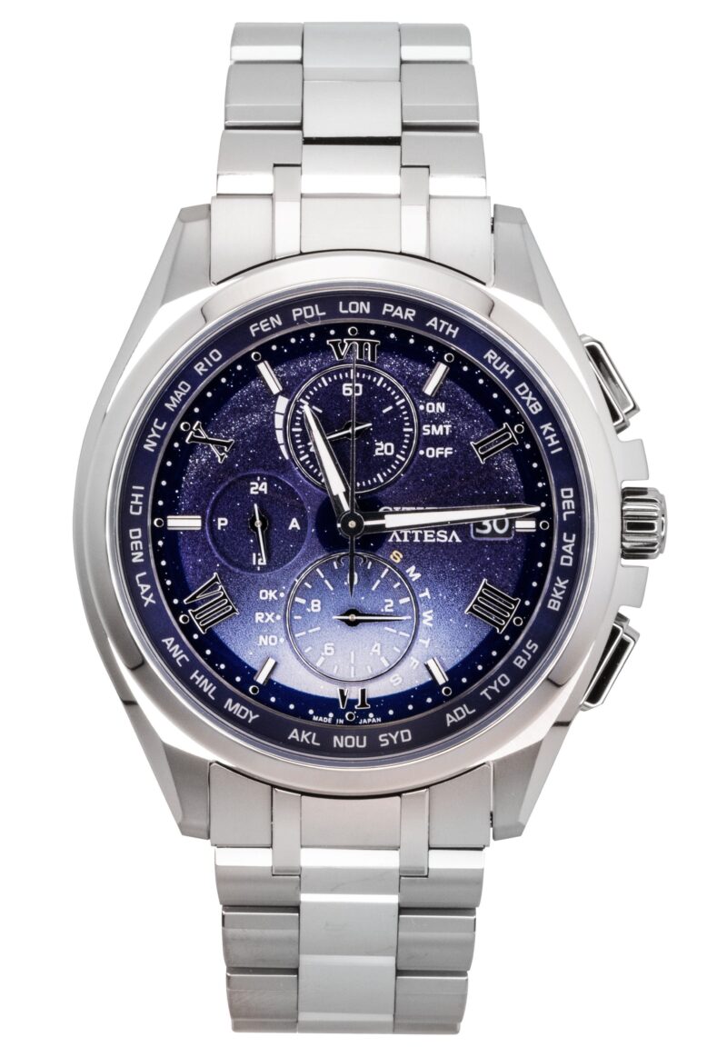 Citizen Attesa Limited Edition Chronograph Super Titanium Blue Dial Eco-Drive AT8240-66L 100M Men's Watch