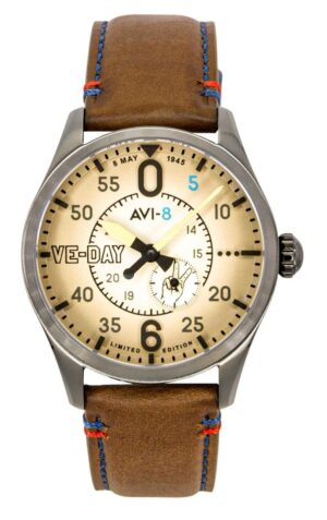 AVI-8 Spitfire Type 300 VE-Day 80th Limited Edition Leather Strap Cream Dial Automatic AV-4073-02 Men's Watch