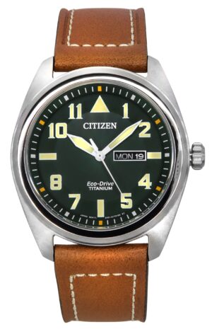 Citizen Eco-Drive Super Titanium Leather Strap Green Dial BM8560-11X 100M Men's Watch