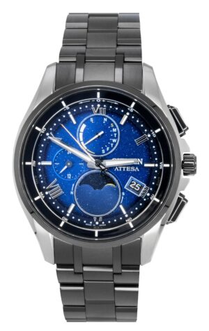 Citizen Attesa Radio-Controlled Super Titanium Moon Phase Blue Dial Eco-Drive BY1007-60L 100M Men's Watch