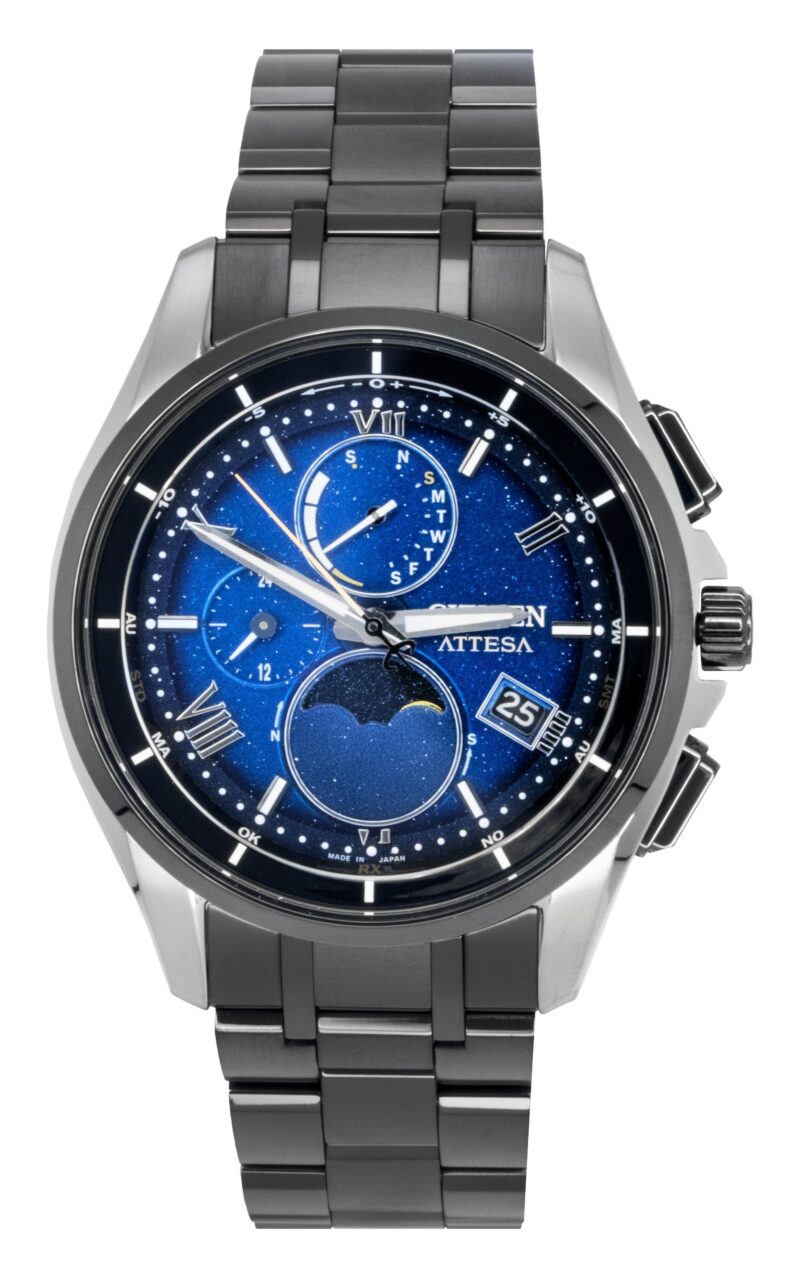 Citizen Attesa Radio-Controlled Super Titanium Moon Phase Blue Dial Eco-Drive BY1007-60L 100M Men's Watch