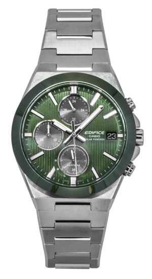Casio Edifice Analog Chronograph Stainless Steel Green Dial Solar EFS-S650D-3A 100M Men's Watch
