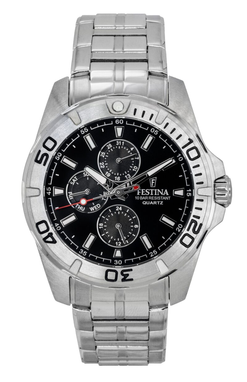 Festina Multifunction Stainless Steel Black Dial Quartz F20445-3 100M Men's Watch