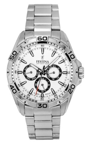 Festina Stainless Steel Multifunction White Dial Quartz F20623-1 100M Men's Watch