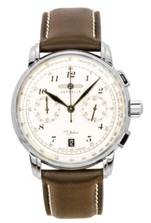 Zeppelin 100 Jahre Chronograph Leather Strap Beige Dial Quartz 76746 Men's Watch