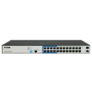 24 PoE 10/100/1000 ports + 2 Gigabit SFP ports Long Range Smart Switch 250W total POE budget; Max distance of 250m (DGS-F1210-26PS-E)