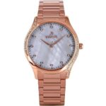 Westar Zing Crystal Accents Rose Gold Tone Stainless Steel White Mother Of Pearl Dial Quartz 00127PPN611 Women's Watch