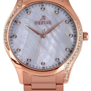 Westar Zing Crystal Accents Rose Gold Tone Stainless Steel White Mother Of Pearl Dial Quartz 00127PPN611 Women's Watch