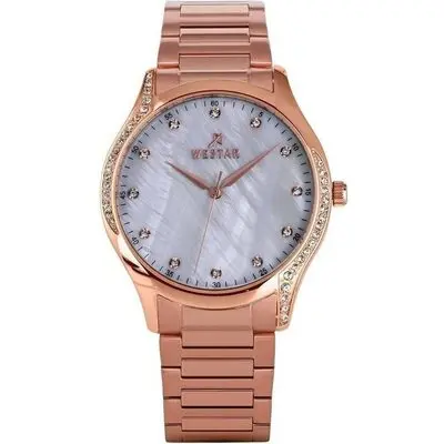 Westar Zing Crystal Accents Rose Gold Tone Stainless Steel White Mother Of Pearl Dial Quartz 00127PPN611 Women's Watch