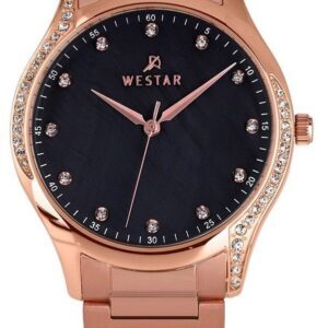 Westar Zing Crystal Accents Rose Gold Tone Stainless Steel Black Mother Of Pearl Dial Quartz 00127PPN613 Women's Watch