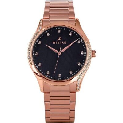 Westar Zing Crystal Accents Rose Gold Tone Stainless Steel Black Mother Of Pearl Dial Quartz 00127PPN613 Women's Watch