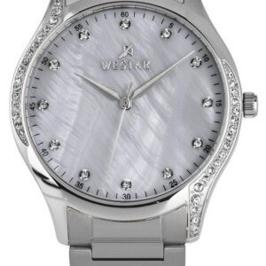 Westar Zing Crystal Accents Stainless Steel White Mother Of Pearl Dial Quartz 00127STN111 Women's Watch