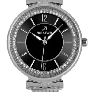 Westar Zing Crystal Accents Stainless Steel Mesh Bracelet Black Dial Quartz 00130STN103 Women's Watch