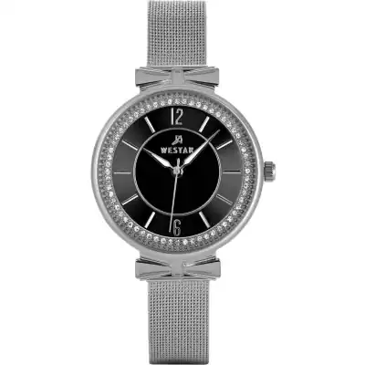 Westar Zing Crystal Accents Stainless Steel Mesh Bracelet Black Dial Quartz 00130STN103 Women's Watch