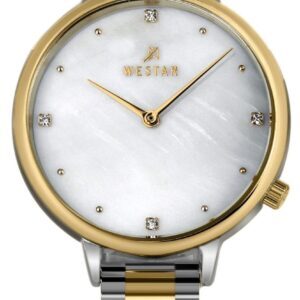 Westar Zing Crystal Accents Two Tone Stainless Steel White Mother Of Pearl Dial Quartz 00135CBN111 Women's Watch