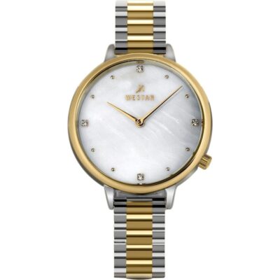 Westar Zing Crystal Accents Two Tone Stainless Steel White Mother Of Pearl Dial Quartz 00135CBN111 Women's Watch