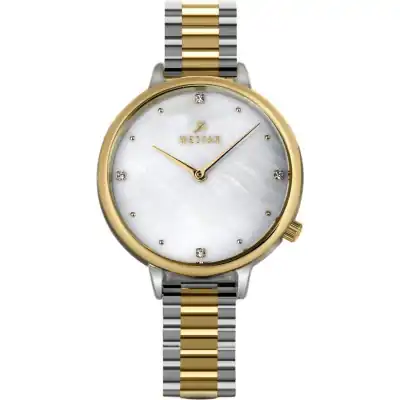 Westar Zing Crystal Accents Two Tone Stainless Steel White Mother Of Pearl Dial Quartz 00135CBN111 Women's Watch