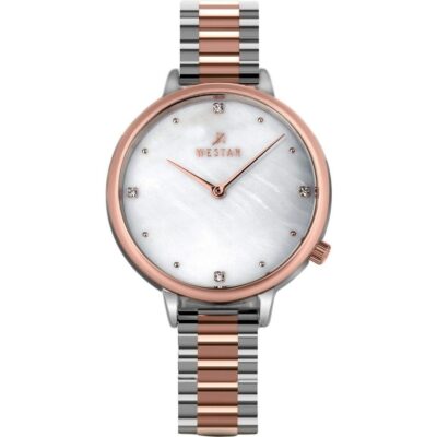 Westar Zing Crystal Accents Two Tone Stainless Steel White Mother Of Pearl Dial Quartz 00135SPN611 Women's Watch