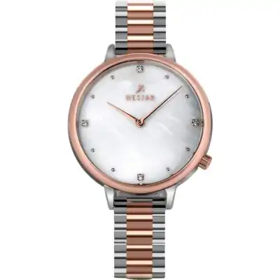 Westar Zing Crystal Accents Two Tone Stainless Steel White Mother Of Pearl Dial Quartz 00135SPN611 Women's Watch