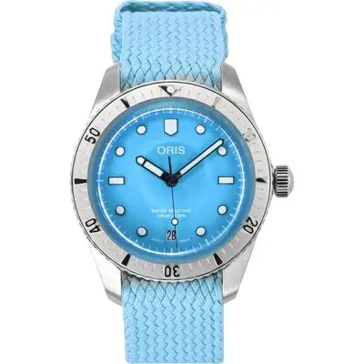 Oris Divers Sixty-Five Cotton Candy Textile Strap Blue Dial Automatic 01-733-7771-4055-07-3-19-02S 100M Unisex Watch