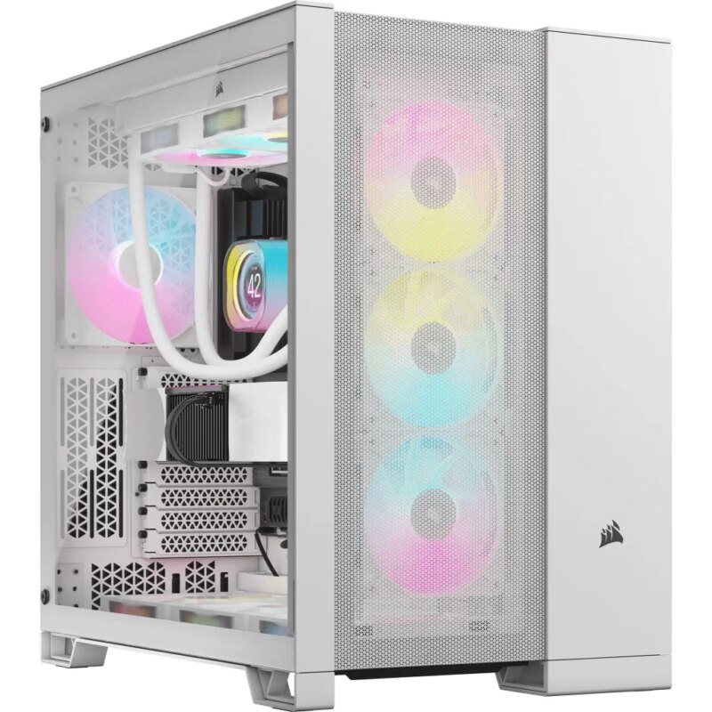6500D Airflow White Tempered Glass Mid-Tower; 2x 3.5'' | 2x 2.5'' Drive Bays; Up to 360mm Radiator compatible