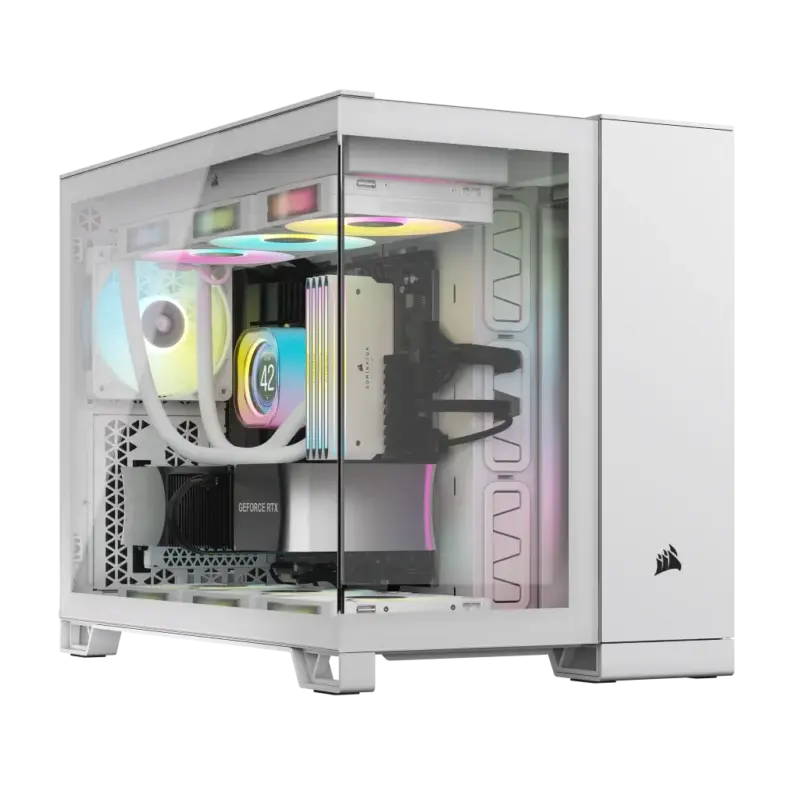 2500X RGB Micro ATX White Dual Chamber PC Case; 2x 3.5'' | 2x 2.5'' Drive Bays; Up to 360mm Radiator; 2x 120mm fan incl