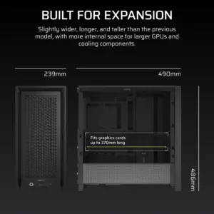 FRAME 4000D Black Mid-Tower PC Case; 2x 3.5'' |  2x 2.5'' Drive Bays; Up to 360mm Radiator compatible; No Fans