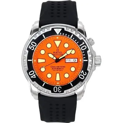 Ratio FreeDiver Version 02 Helium Safe 1000M Sapphire Automatic Orange Dial 1068HA90-34VA-ORG-V02 Men's Watch