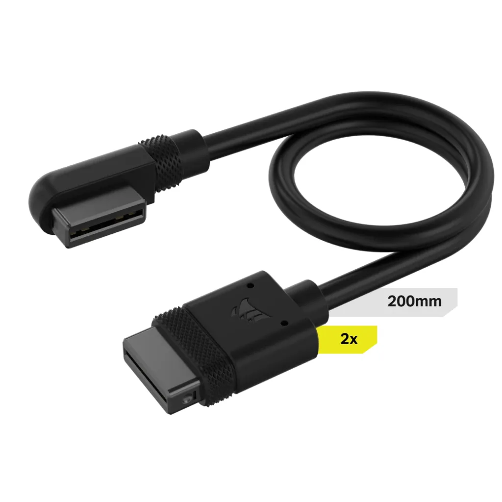 Corsair iCUE LINK Cable; 2x 200mm with Straight/Slim 90 degree connectors; Black