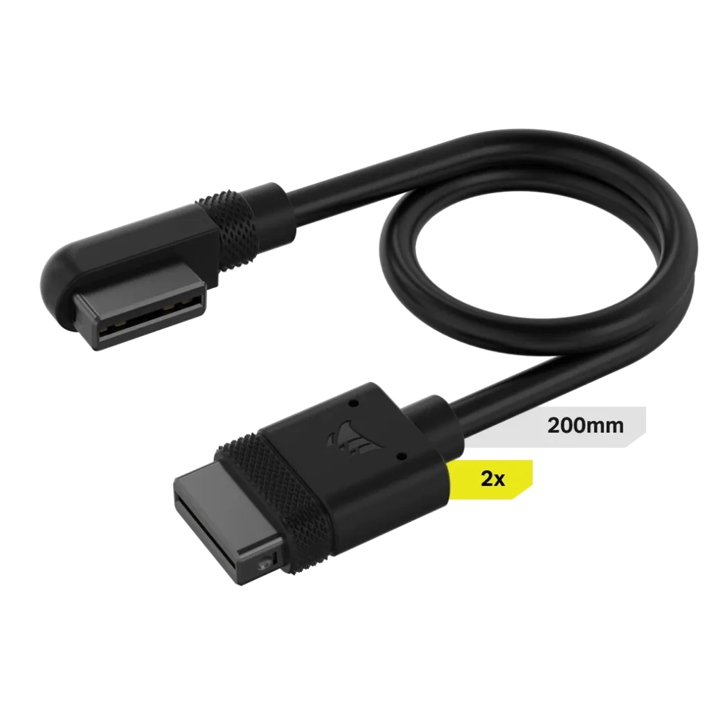 Corsair iCUE LINK Cable; 2x 200mm with Straight/Slim 90 degree connectors; Black - Image 2