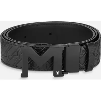 Montblanc Leather M Buckle Embossed Reversible Leather Belt (129443) Men FASHION ACCESSORIES