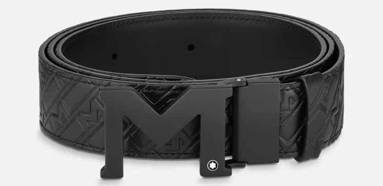 Montblanc Leather M Buckle Embossed Reversible Leather Belt (129443) Men's FASHION ACCESSORIES