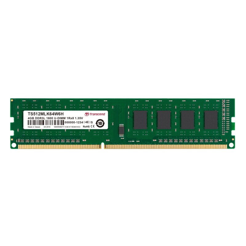 TRANSCEND 4GB DDR3L-1600 LOW VOLTAGE DUAL VOLTAGE DESKTOP U-DIMM 1.35V/1.5V
