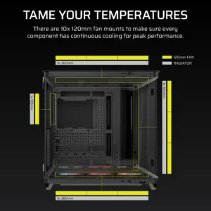 AIR 5400 RS-R ARGB Triple Chamber Mid-Tower PC Case ; 3x Fans Included; 2x 2.5'' ; 1x 3.5'' Black