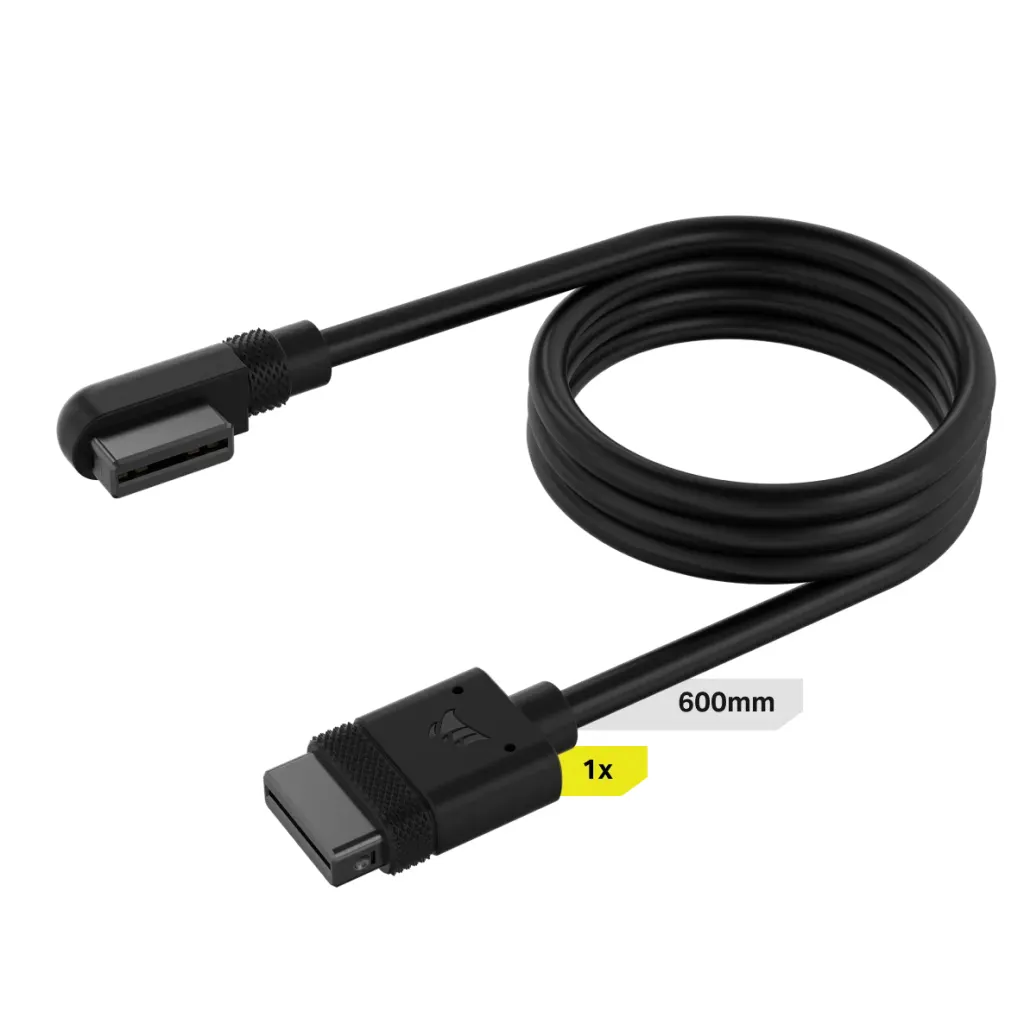 Corsair iCUE LINK Cable; 1x 600mm with Straight/Slim 90° connectors; Black 1 Corsair iCUE LINK Cable; 1x 600mm with Straight/Slim 90° connectors; Black
