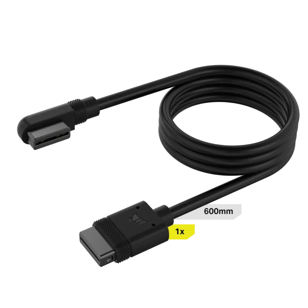 Corsair iCUE LINK Cable; 1x 600mm with Straight/Slim 90° connectors; Black 2 Corsair iCUE LINK Cable; 1x 600mm with Straight/Slim 90° connectors; Black - Image 2