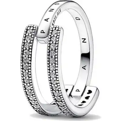 Pandora Jewels Signature Logo & Pave Double Band - Ring - Size 54 ***special Price*** (192779C01-54) Women JEWELRY