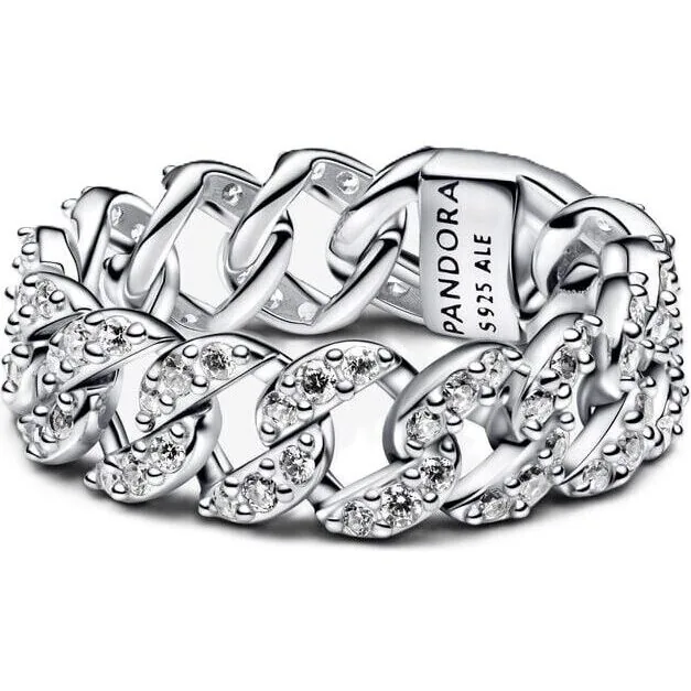 Pandora Pave Cuban Chain Ring (193557C01-52) Women JEWELRY Pandora Pave Cuban Chain Ring (193557C01-52) Women JEWELRY