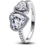 Pandora Jewelry Sparkling Halo Hearts Ring (193659C01-52) Women JEWELRY