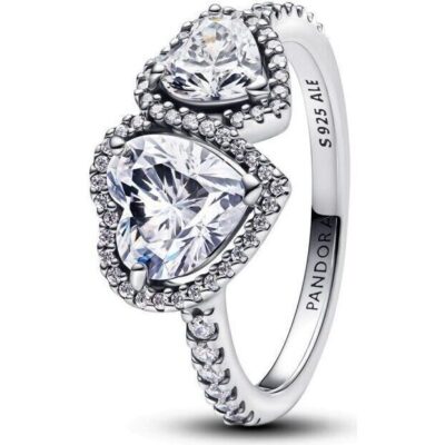 Pandora Jewelry Sparkling Halo Hearts Ring (193659C01-52) Women JEWELRY