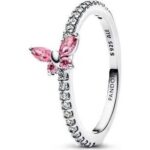 Pandora Jewelry Sparkling Pink Butterfly Ring (194269C02-52) Women JEWELRY