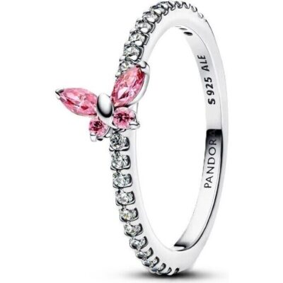 Pandora Jewelry Sparkling Pink Butterfly Ring (194269C02-58) Women JEWELRY