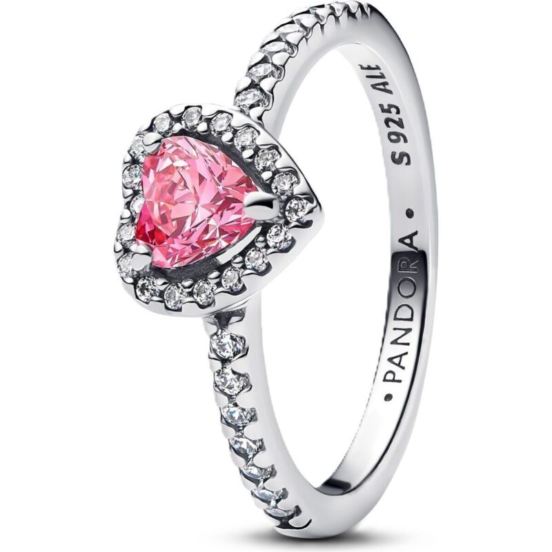 Pandora Jewelry Elevated Pink Heart Ring (198421C03-54) Women JEWELRY