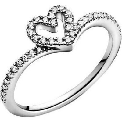 Pandora Jewelry Sparkling Wishbone Heart Ring (199302C01-54) Women JEWELRY